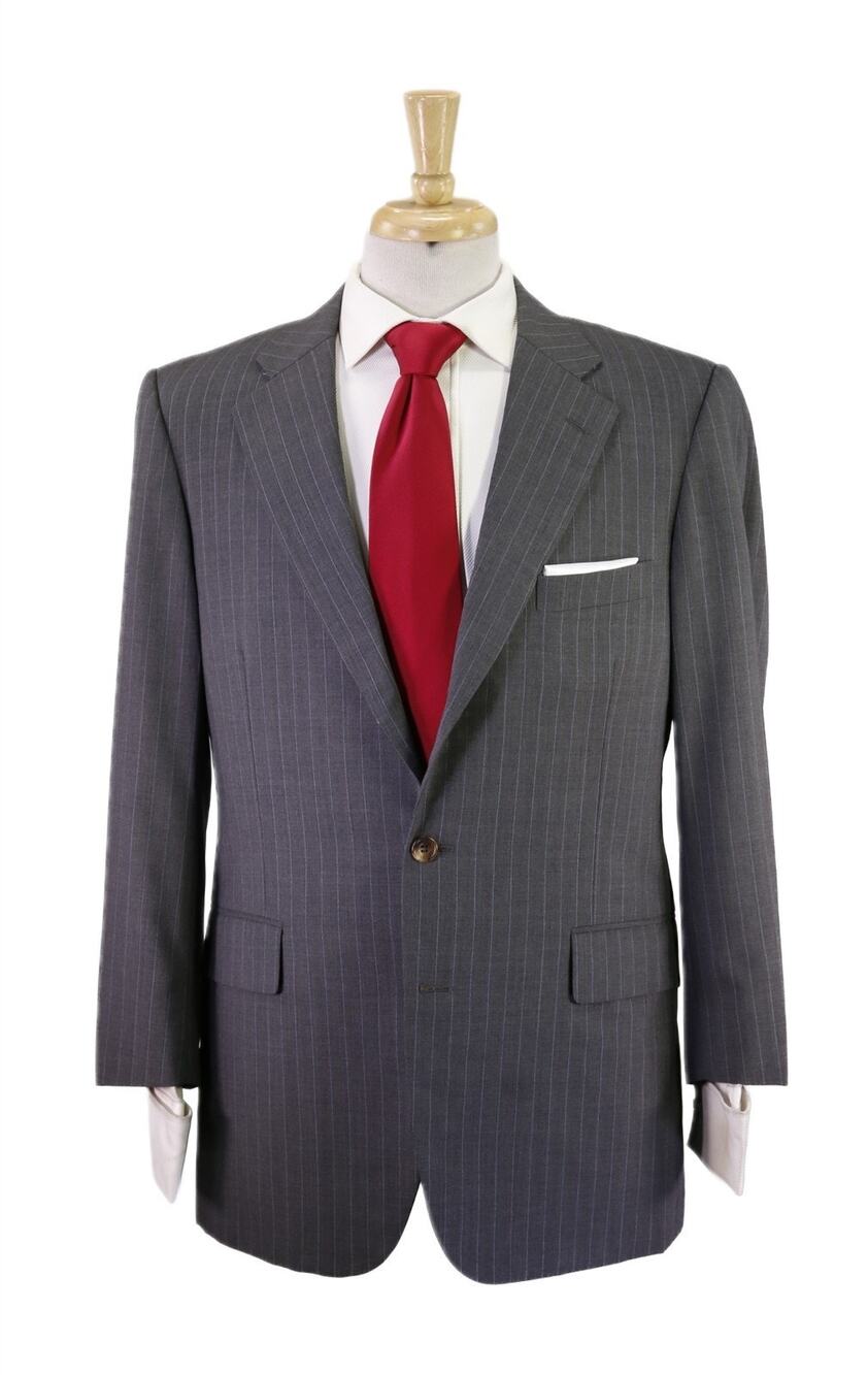 Paul Stuart Gray w/ Sky Blue Pinstripe 3/2 Roll Lapel Wool Suit 40S